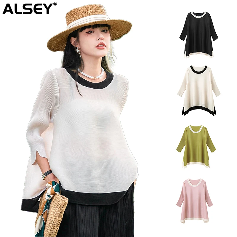 

Женская плиссированная короткая футболка ALSEY Miyake, свободная модная уличная футболка в Корейском стиле, осень 2024
