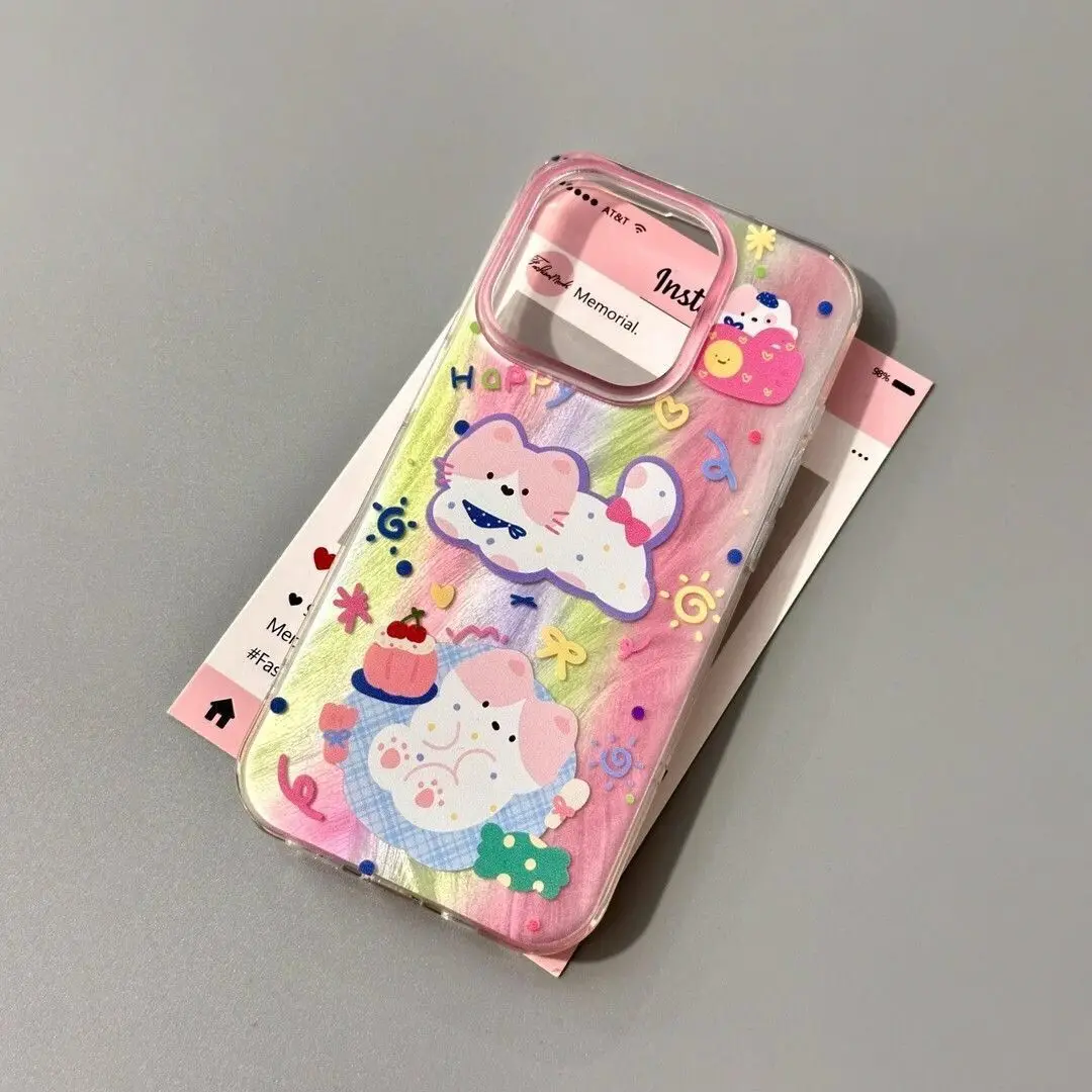 SEIRASSIM cartoon cat bowknot flower phone case for iphone 16 pro max 15 14 plus 13 11 12 silicone cover for iphone xr xs x 7 8