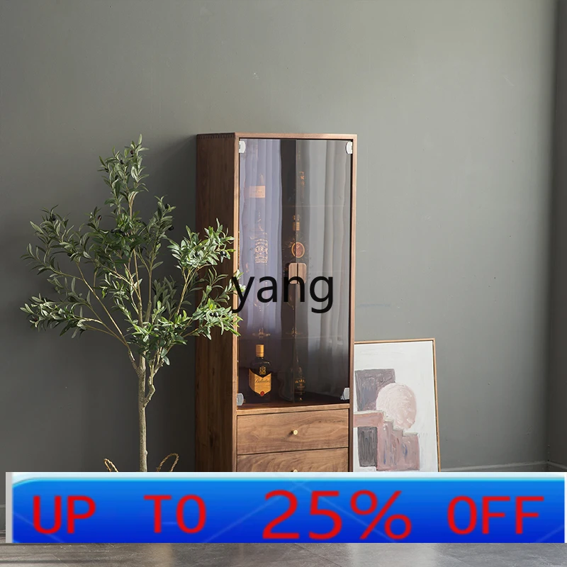 

LMM Modern Light Luxury Living Room Solid Wood Wine Cabinet TV Side Cabinet Frameless Glass Storage Display Cabinet
