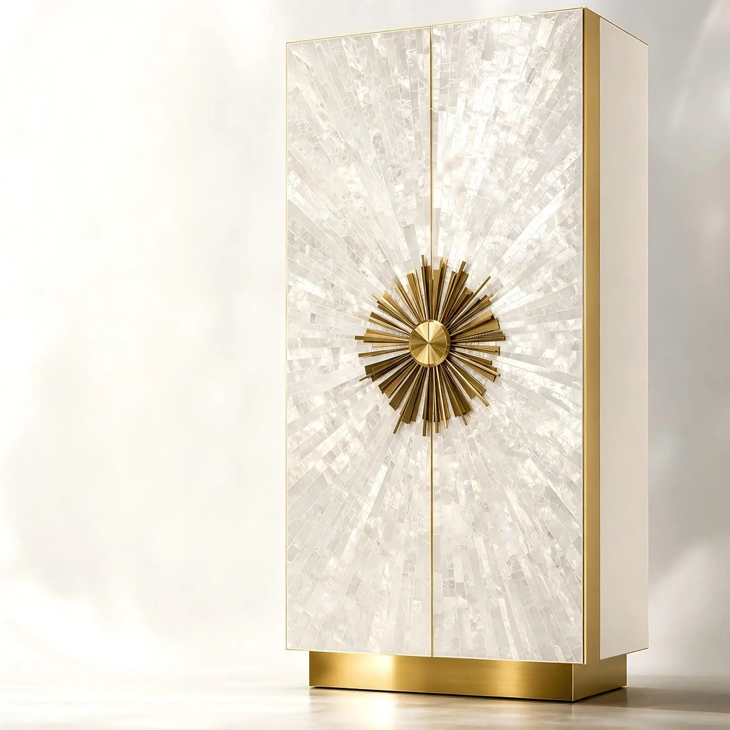 Luxury Pearl Shell Wine Cabinet Modern LED Lighted Glass Display Cabinet High-End Villa Living Room Buffet & Bar Storage