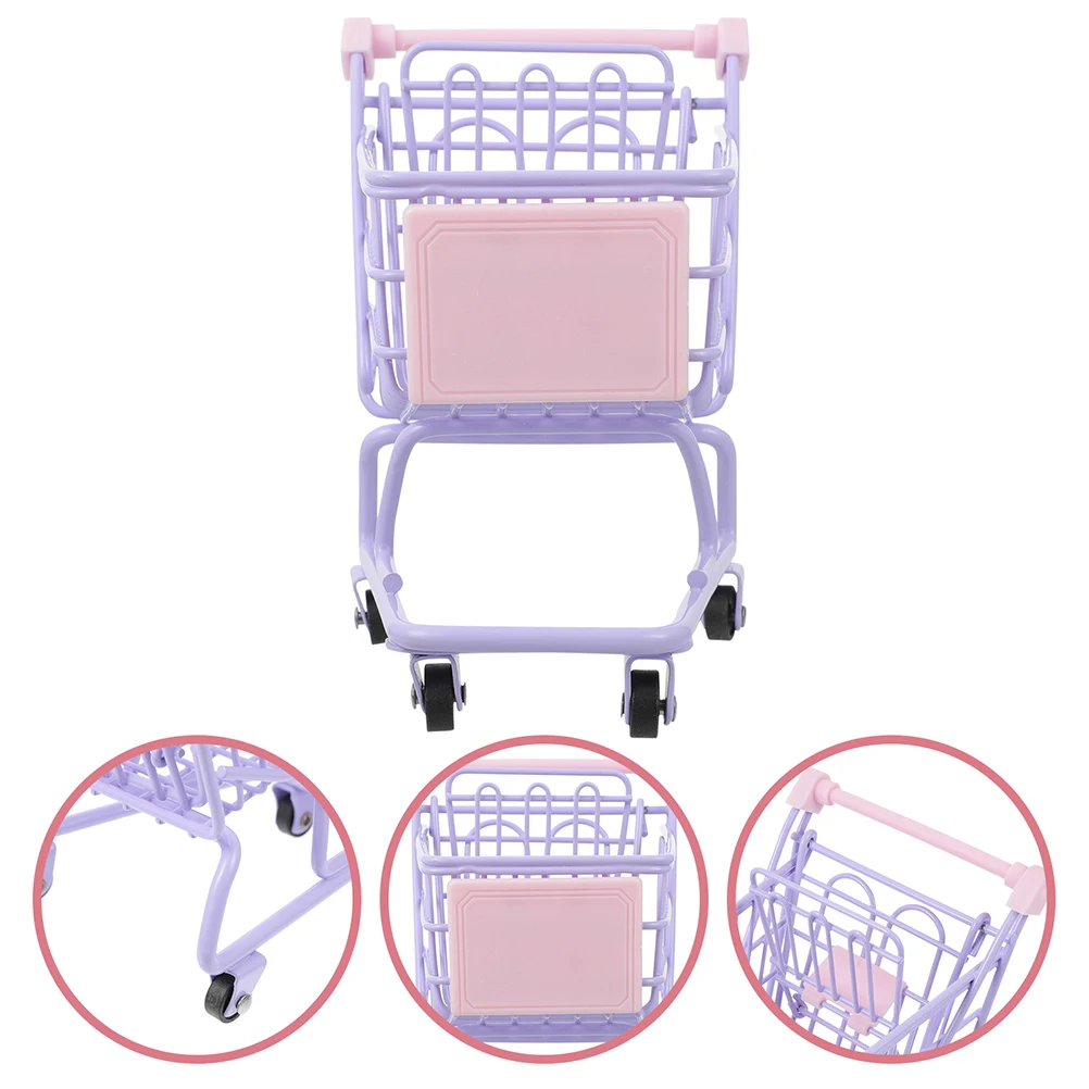 

Shopping Cart Ornaments Toy Tiny Trolley Desktop Pretend Kids Miniature Carts Grocery Iron Baby