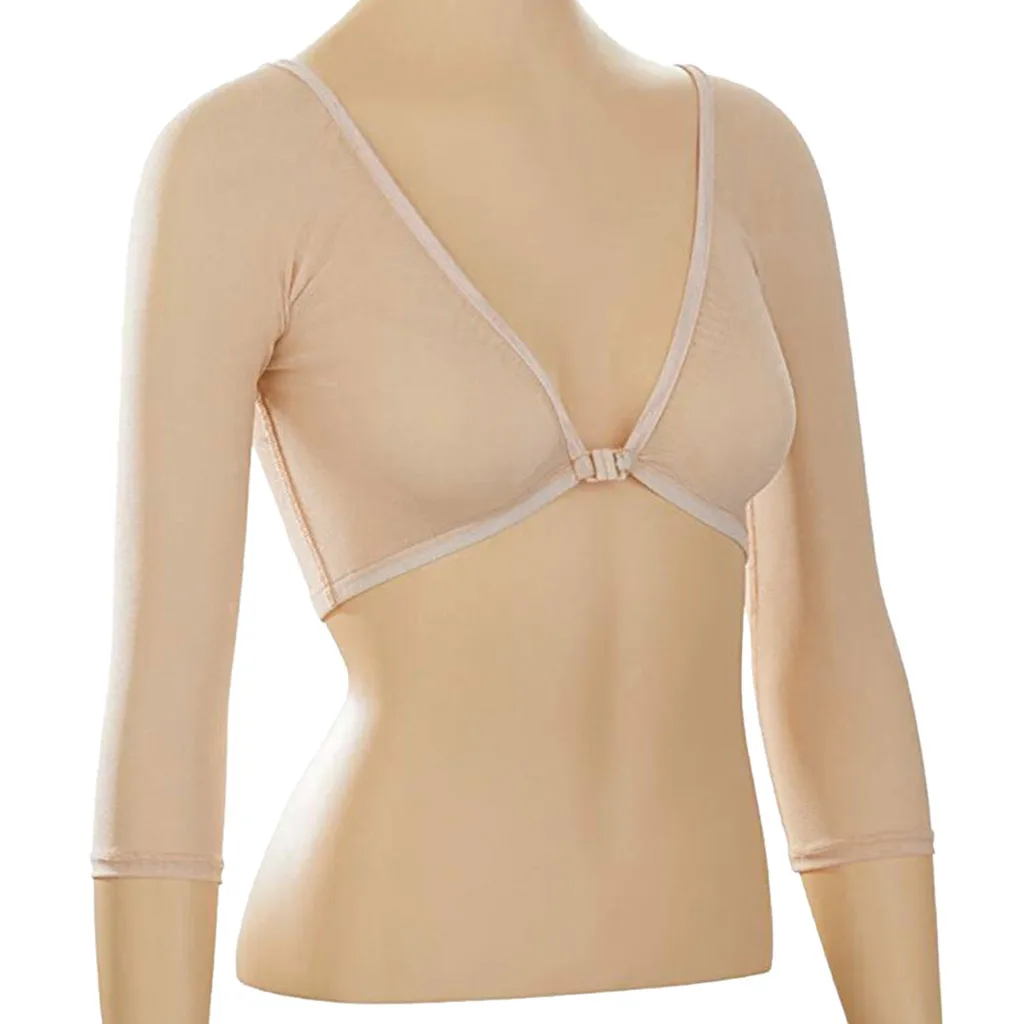 

Ladies Both Sides Wearing Solid Color Sheer Mesh See Through Long Sleeve Inner Top Plus Size Seamless Arm Shaper Crop Tops