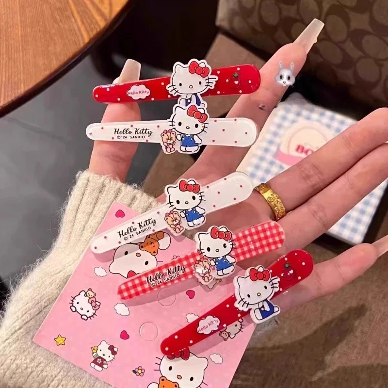 Sanrio Cartoon Headwear Hair Clip Sweet Girls HelloKitty Duckbill Bangs Hair Accessories Cute Children Kuromi Polka Dots Clip