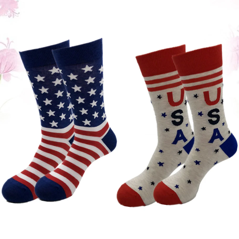 

American Flag Stocking 2pairs USA Flag Socks Fun Dress Socks Novelty Crew Socks Groomsmen Gift Socks for