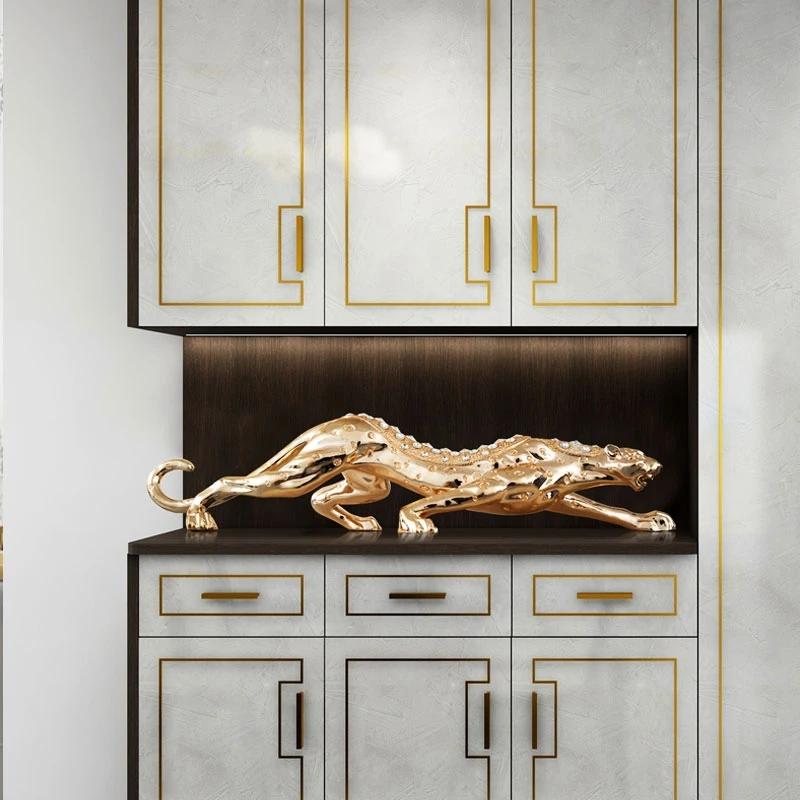 Animal Leopard Statue Ornaments, Golden Leopard Sculpture, Luxury Artworks Desktop Decoration, Creative Crafts Decor, Customize view 4