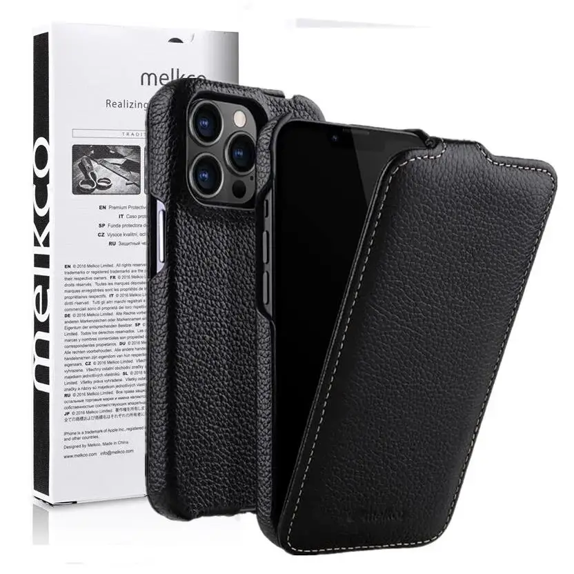 

Melkco Vertical Genuine Leather Case for iPhone 14 Pro Max 15 13 12Mini 11 7 8 Plus SE3 XS XR First Layer Cowhide Flip Cover