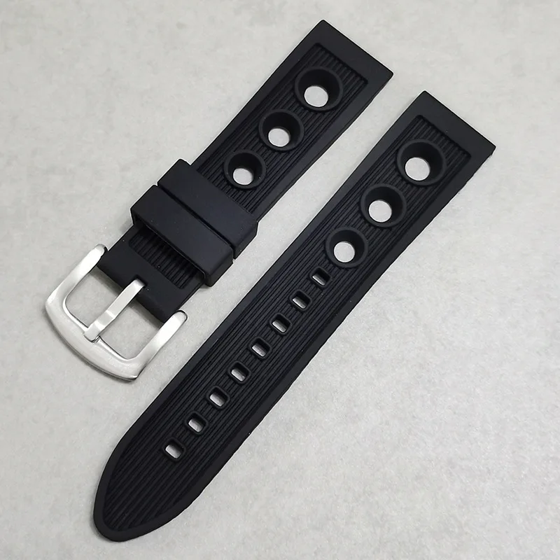 22mm 24mm rubber strap fit Soleil silicone watch with black bird Yellow Wolf Seiko canned universal bracelet