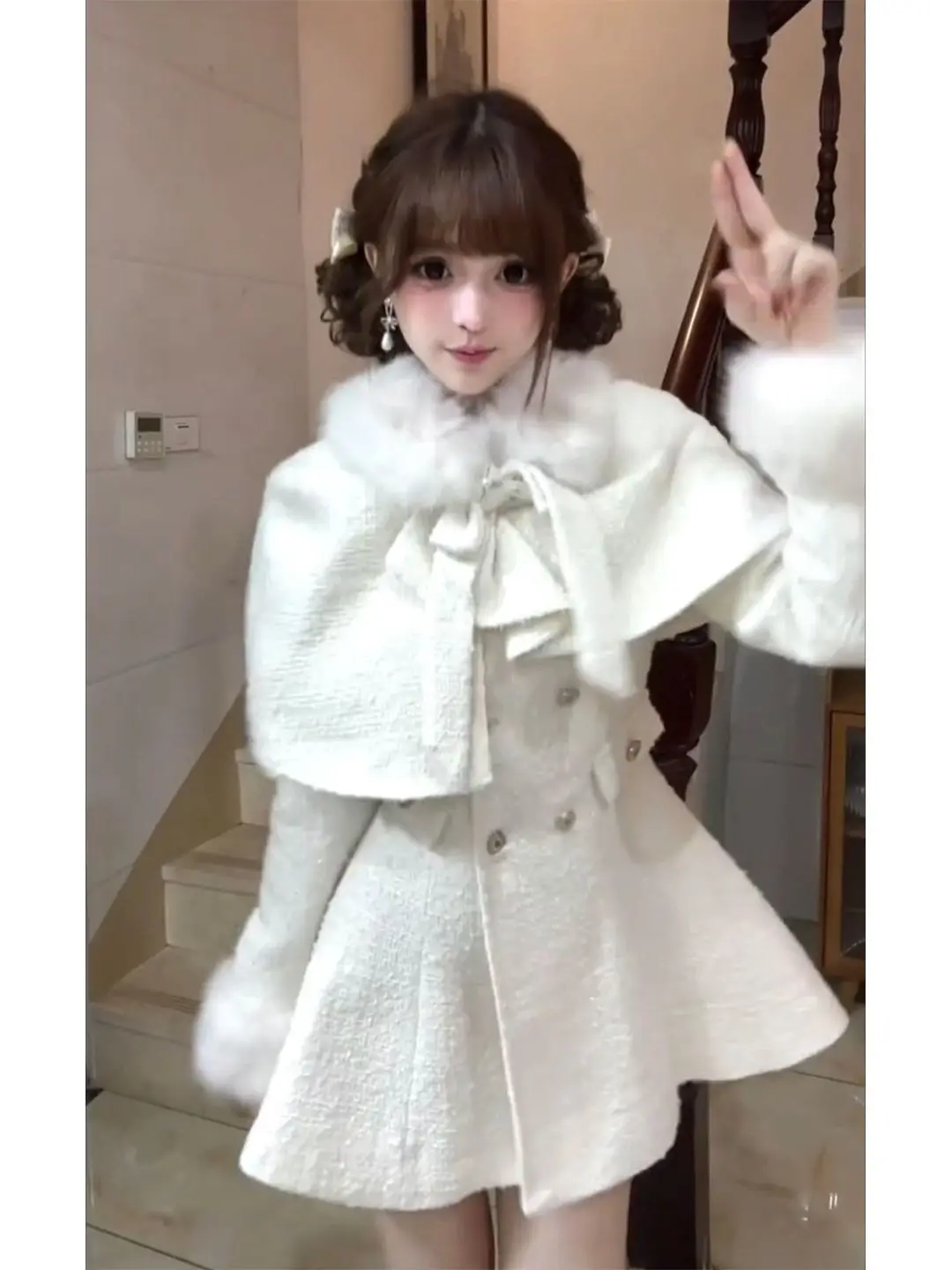 

Зимний модный комплект Rich Girl Cisas, новогодний наряд из смеси хлопка, милый костюм из двух предметов, юбка с высокой талией, застежка на пуговицы, Lo...