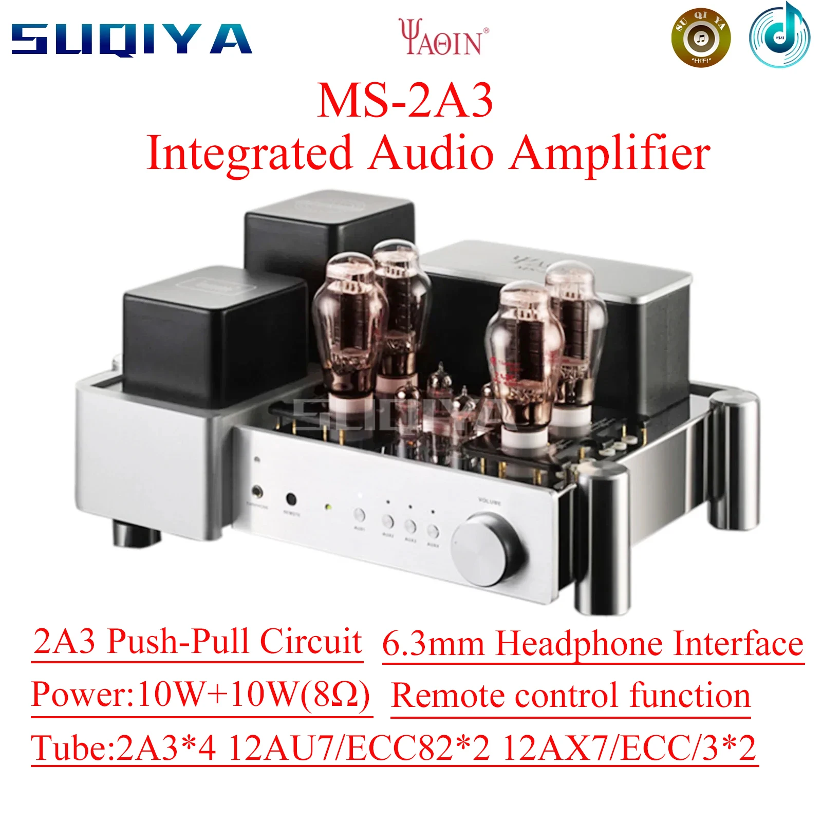 

SUQIYA-YAQIN MS-2A3 Bladder Machine Fever HiFi Tube 10W*2 High Power Amplifier Home Desktop Audio Combination Amplifier