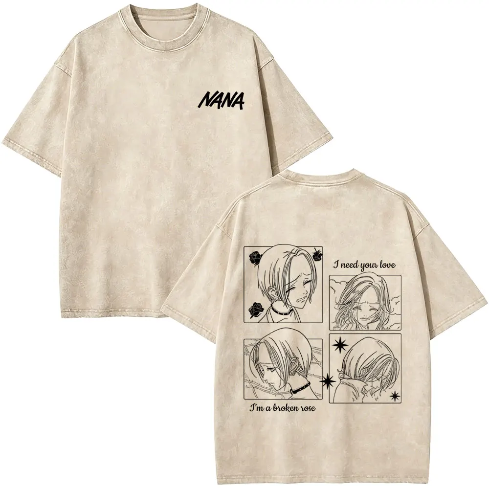Washed Vintage Anime Black Stones Nana T-shirt Men's Women Clothing Manga Y2k Gothic Rock T-shirts Unisex 90s Oversized T Shirts view 3