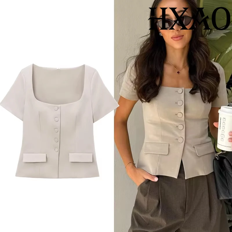

HXAO Верхняя одежда Жилеты Осенний пиджак с короткими рукавами Жилет Топ Женский офисный повседневный укороченный элегантный костюм Женский формальный короткий костюм Жилет