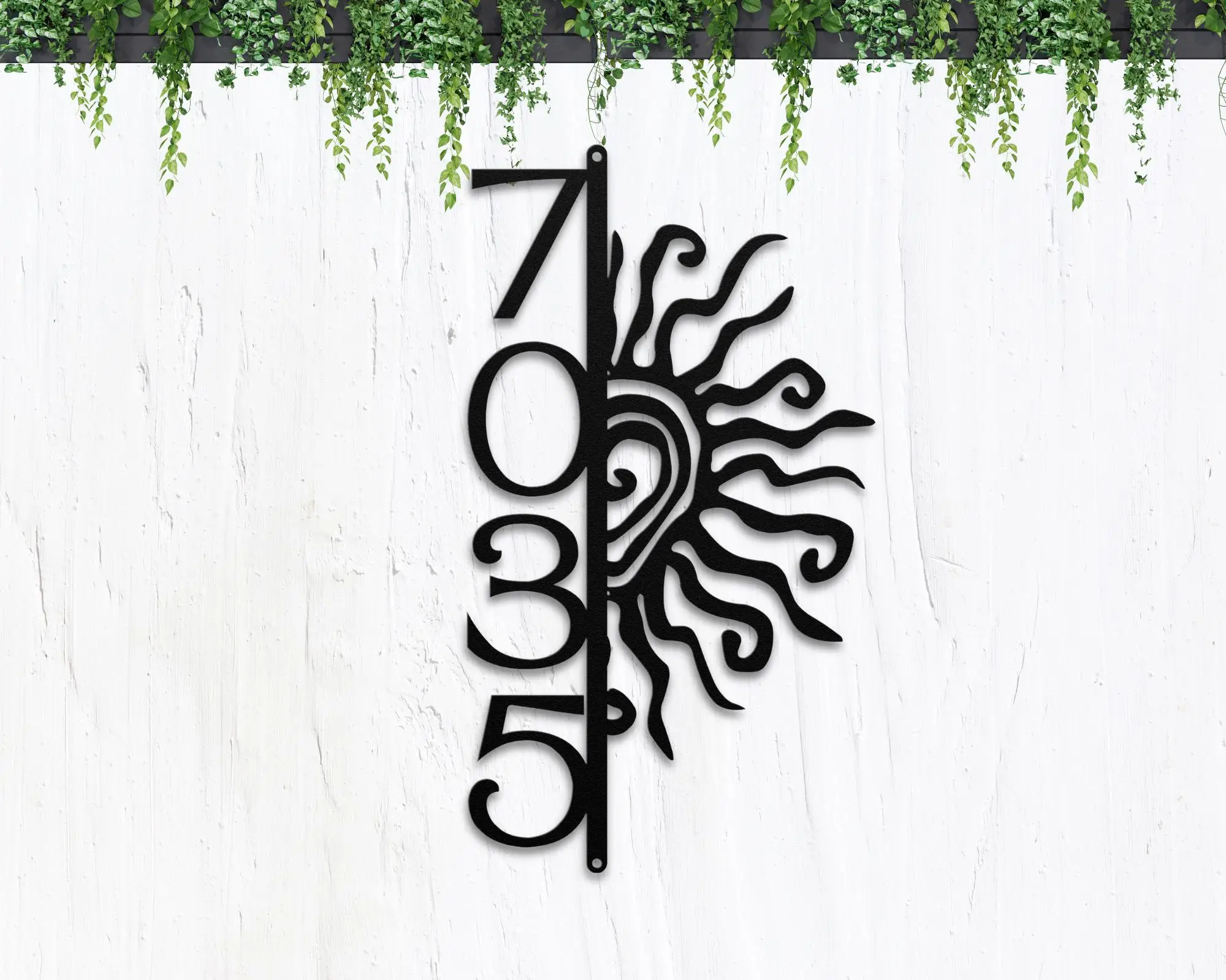 

Custom Wacky Sun Metal Address Sign Vertical House Numbers Personalized Plaque Electric Home Exterior Decor