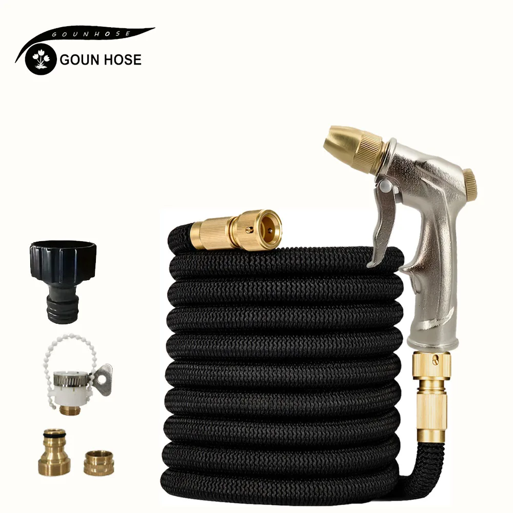 

Garden Watering Hose Flexible And Stretchable Rubber Water Pipe With Metal High-Pressure Water Gun For Lawn Irrigation And Car