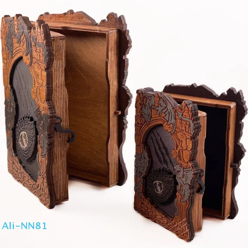 【N】A caixa de presente Grimoire. Caixa de armazenamento de dragão Padrão de dragão Caixa de madeira Artesanato de madeira, Caixas de armazenamento de totem de dragão