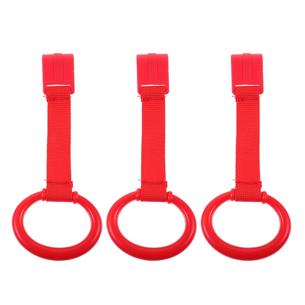 3Pcs Baby Pull Up Rings Plastic Webbing Material Smooth Safe Design for Crib Stroller Playpen Travel Bed Portable Toddler