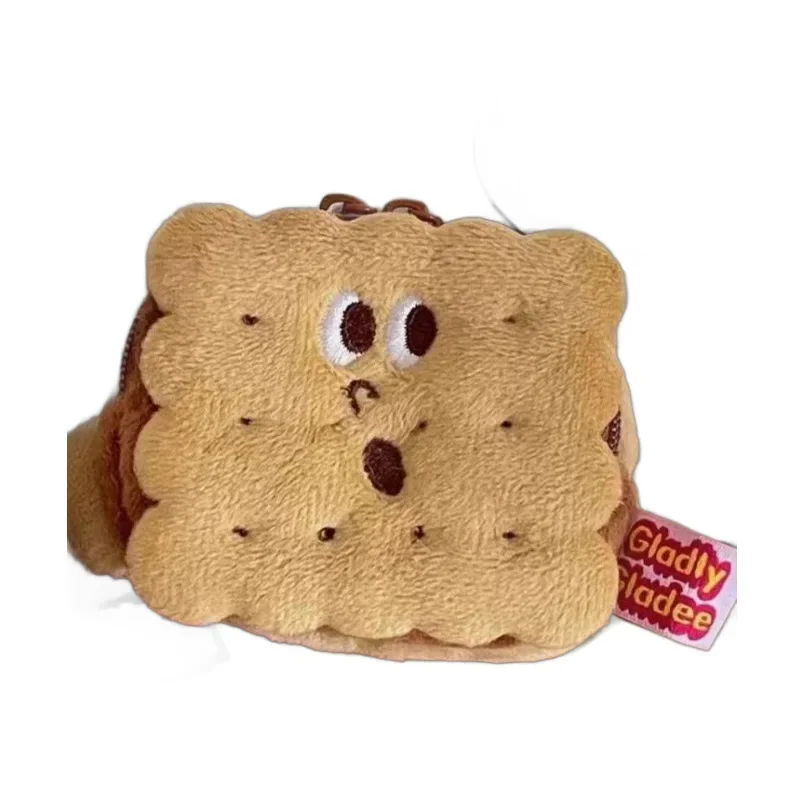 Cartera con forma de galleta de expresión sorprendida, colgante de mochila de felpa de comida rellena, versión Horizontal cero, exquisita mano de obra, regalo para niños