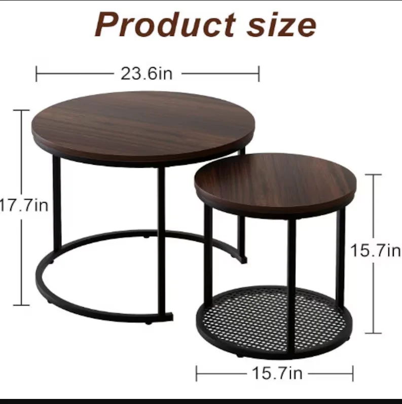 Hot Selling Living Room Desk Modern Coffee Table Round Coffee Table Set of 2 Wooden Nesting Coffee Deskpromote sales