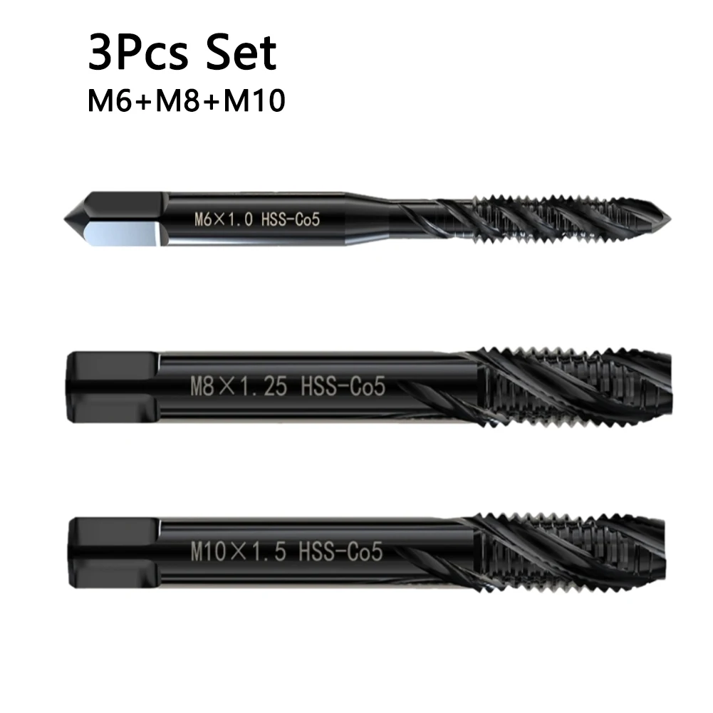 3 Piece Tap Set M6/M8/M10 for Stainless Steel with For M35 High Steel and Hardening for Extended Tool Life 3 Piece