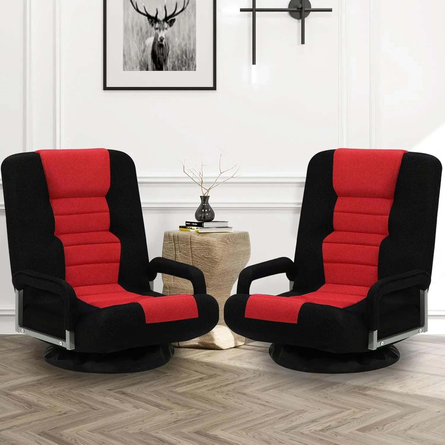 Swivel Gaming Chair Multipurpose 2PACK Floor Gaming Chair for Playing Video Games, TV, Reading w/Armrest Lumbar Support & 6 Adju