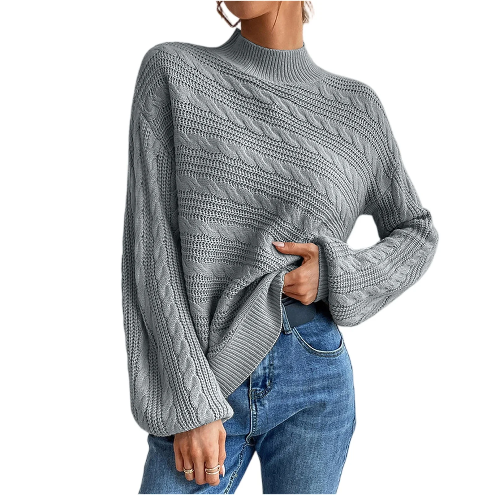 Top Mujer Women'S Loose Solid Color Pullover Cable Sweater Ropa De Mujer Winter Clothes Woman Roupas Feminina SuéTer Mujer