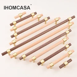 IHOMCASA Nordic Style Brass Black Walnut Furniture Handles Wood Pulls Cupboard Wardrobe Dresser Shoe Box Drawer Cabinet Knobs