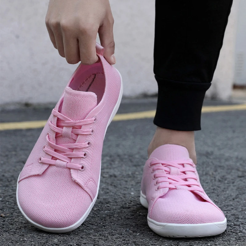 Wide Toe Casual Walking Flat Shoes para mulheres, tênis rosa, tênis de ioga respirável, leve, ao ar livre, primavera, outono