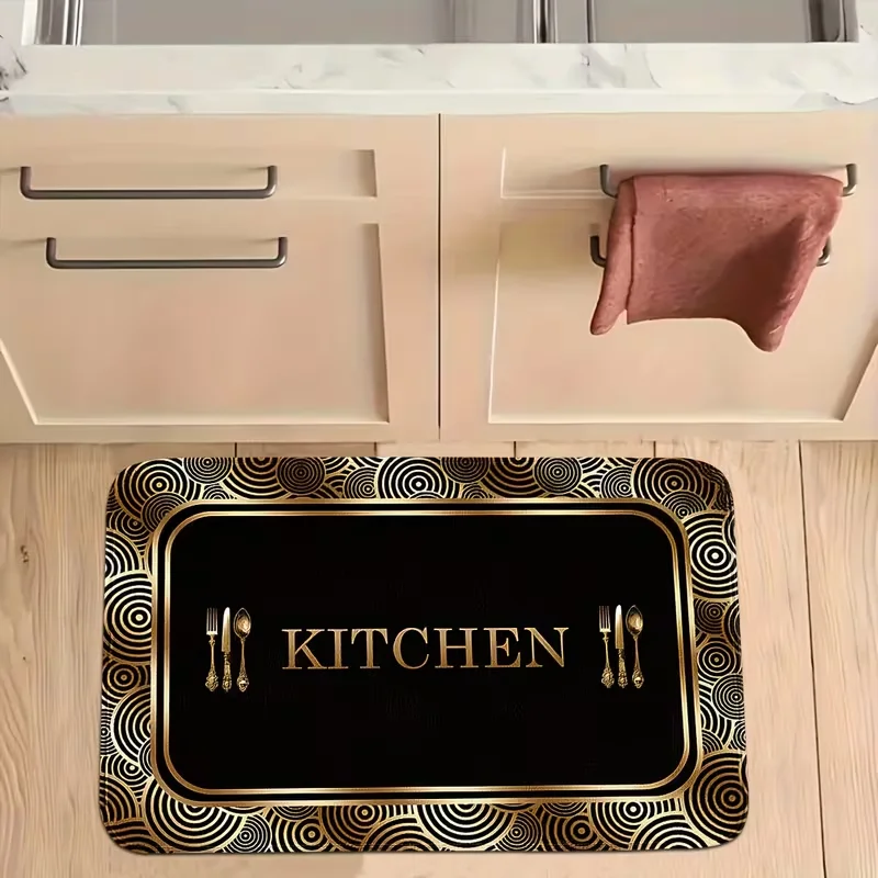 Luxury Golden Tableware Printed Rug Non Slip For Kitchen Hallway Living Room Entryway Sink Home Decor Floor Mat Aisle Mat