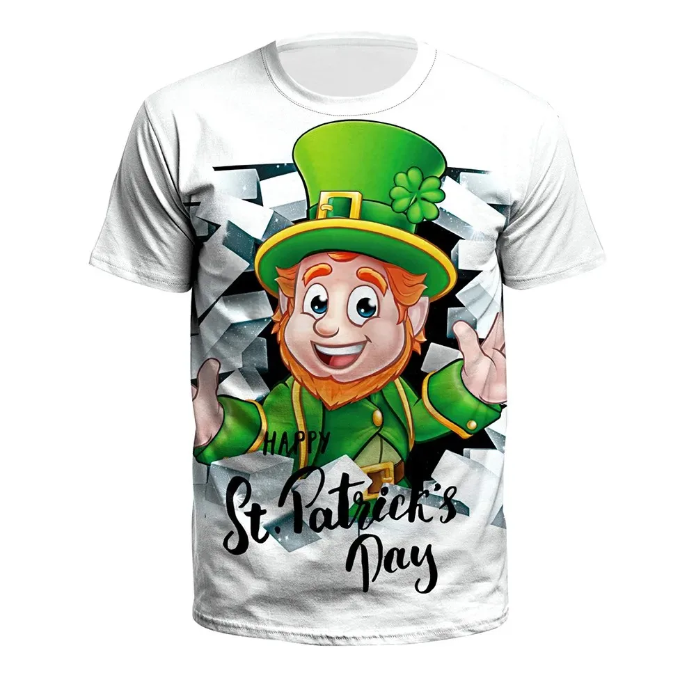 Ireland St. Patrick's Day Green Clover Animal Cat 3D Printed Men Women Children Fashion Casual Round Neck Short Sleeve T-shirts