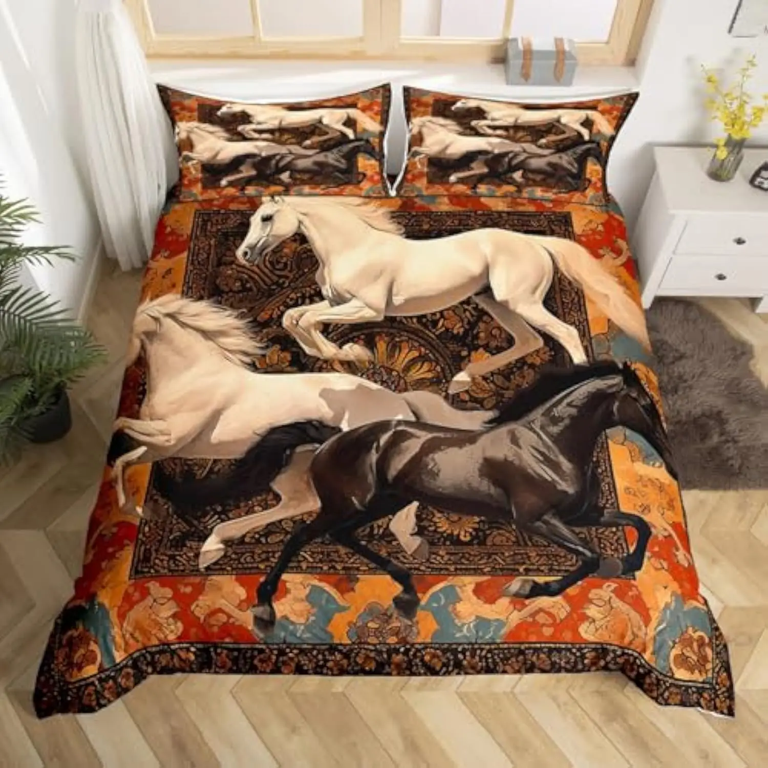 2026 3D Realistic Horse Bedding Set for Equestrian Fans - Galloping Stallion Duvet Cover Set for Teens Girls Bedroom