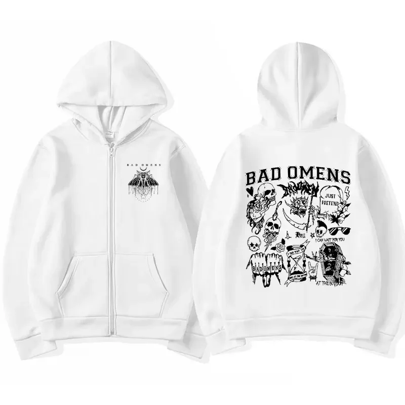 Limited Bad Omens Band Moth Music Tour Zipper Hooded Men Women\'s Hip Hop Punk Street Zip Up Hoodies Fashion Pullovers Jacket Y2K