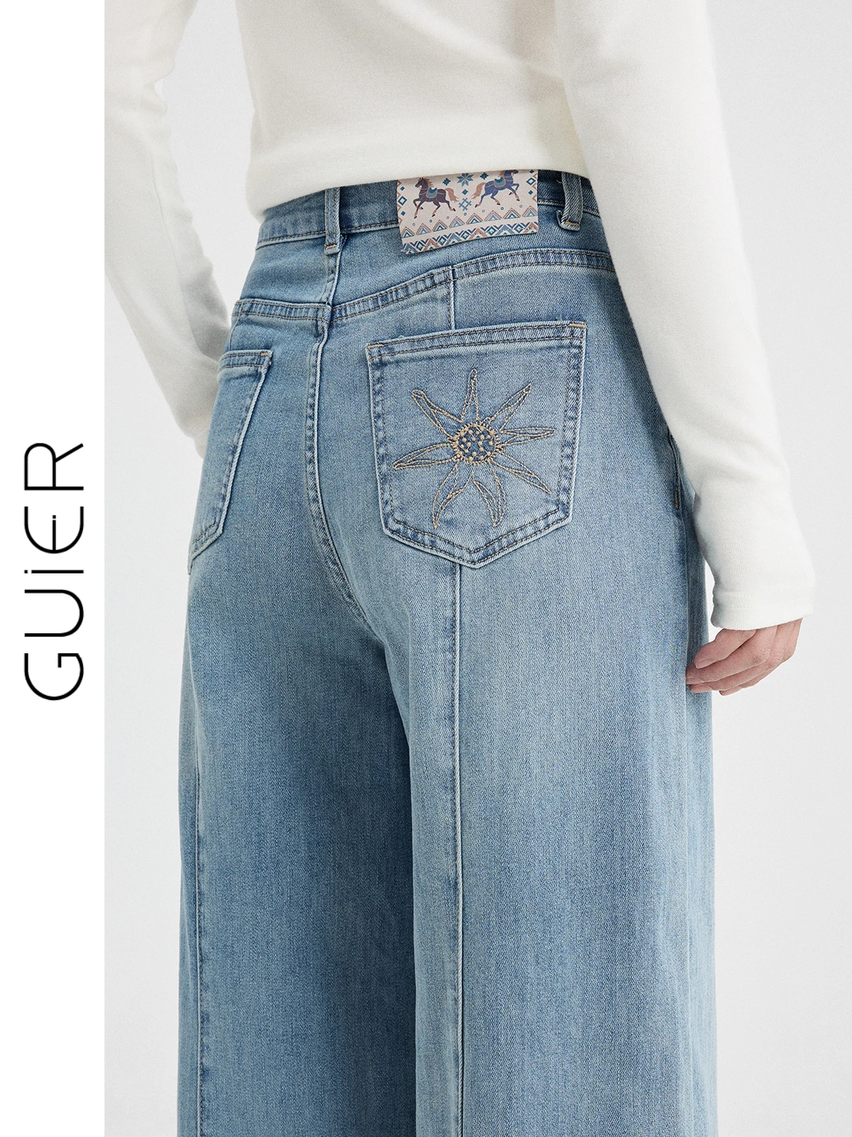 

Женские джинсы с высокой талией, прямые, с вышивкой, повседневные, универсальные, свободные, широкие брюки, весна 2026, новинка