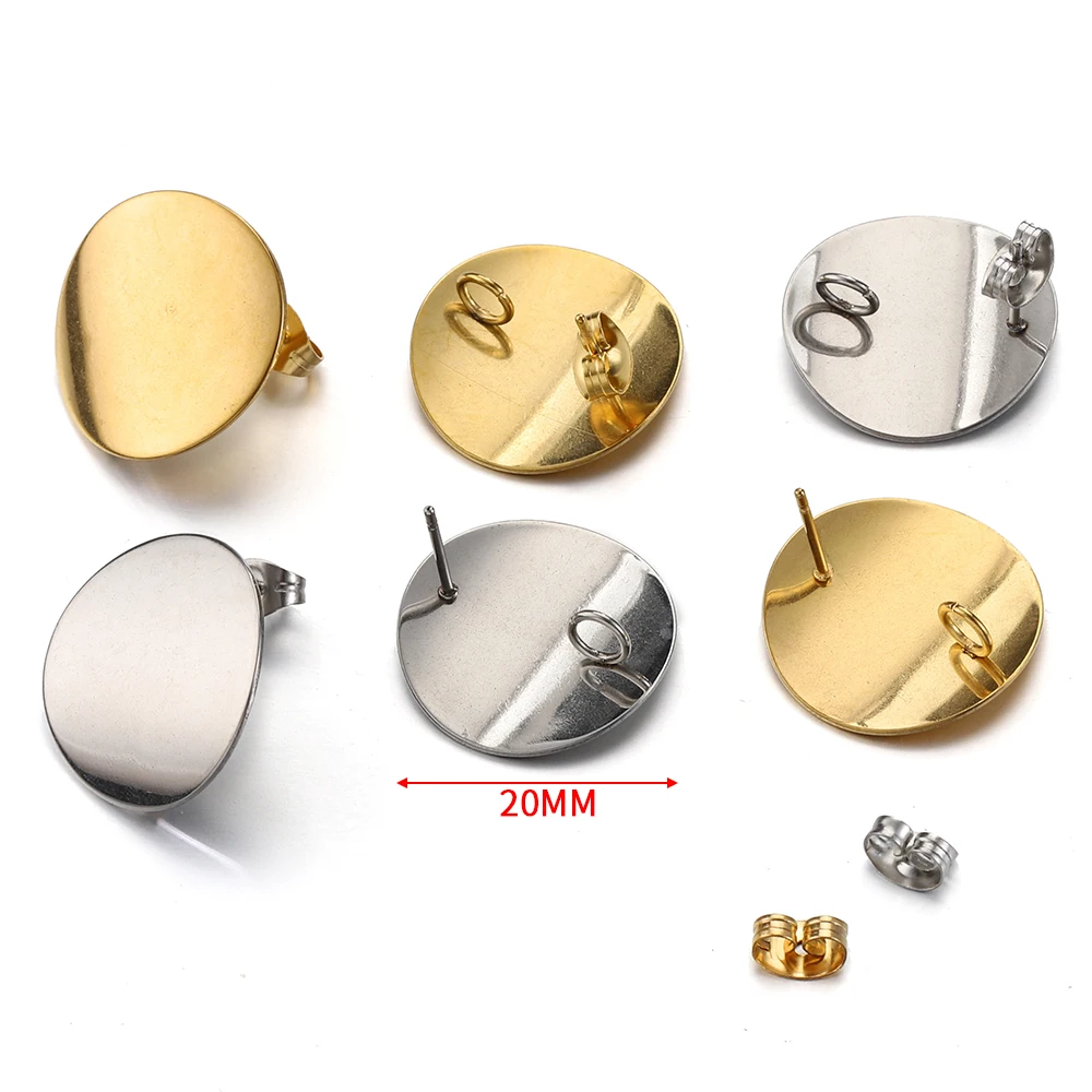 10 sztuk 20mm ze stali nierdzewnej złote okrągłe wygięte kolczyki podstawa z zatyczką do uszu do tworzenia biżuterii DIY kolczyki komponenty dostaw — zdjęcie 5