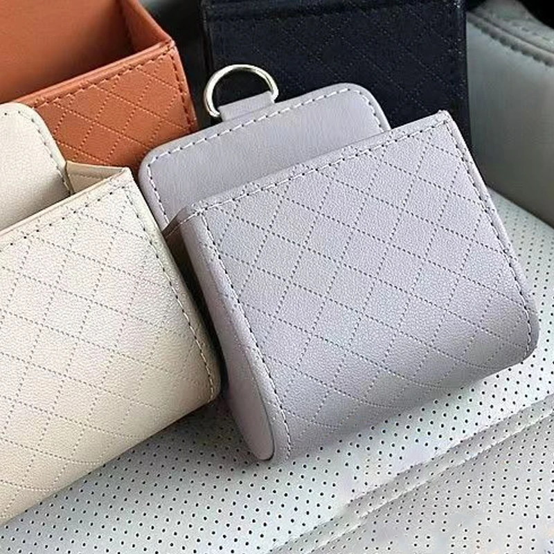New Car Phone Holder Mount Air Vent Hanging Storage Box Car Mobile Phone Bag PU Leather Glasses Organizer Bag Support In Home view 4
