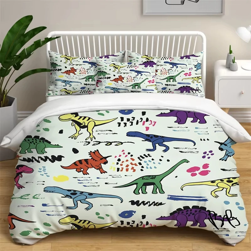 3D Small Dinosaur Duvet Cover Cute Cartoon Animal Bedding Set King Single For Kids Child Teen Room Deocr Microfiber Quilt Cover