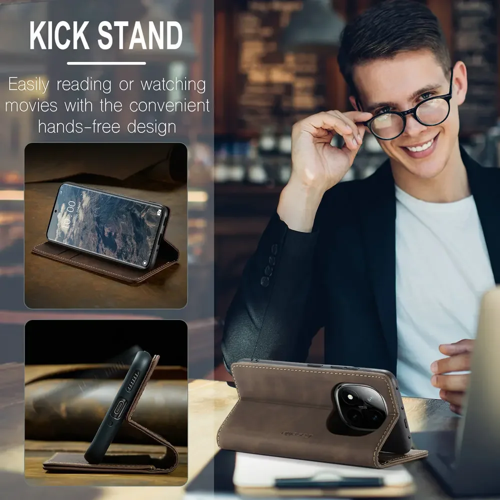 Luksusowe etui z magnesem, skórzane, z przegródkami na karty, typu book, do Xiaomi Redmi Note 15 14 Pro Plus 5G, futerał na telefon Mi Redmi Note14 14s 15 Pro + z klapką — zdjęcie produktu 5