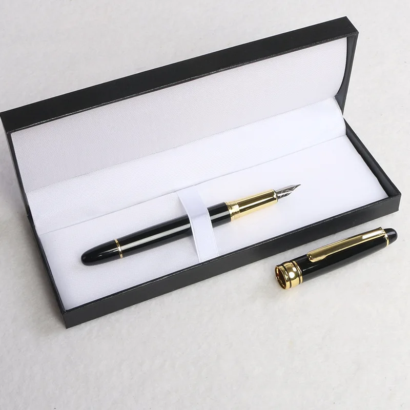 Luxury Black Gold Fountain Pen Classic Business Office Writing Pen 0.5mm Fine Nib Metal Ink Pen Gift for Men Women Custom Logo