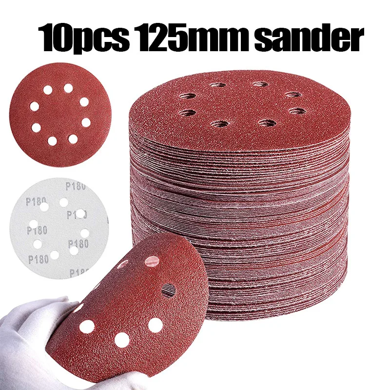 

10PCS 5 Inch 8 Hole Sanding Discs Hook and Loop Adhesive Sandpaper 125MM for Random Orbital Sander 40-2000 Grits Abrasive Sheets