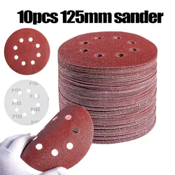 10PCS 5 Zoll 8 Loch Schleifen Discs Haken und Schleife Klebstoff Schleifpapier 125MM für Exzenterschleifer 40-3000 grütze Schleif Blätter