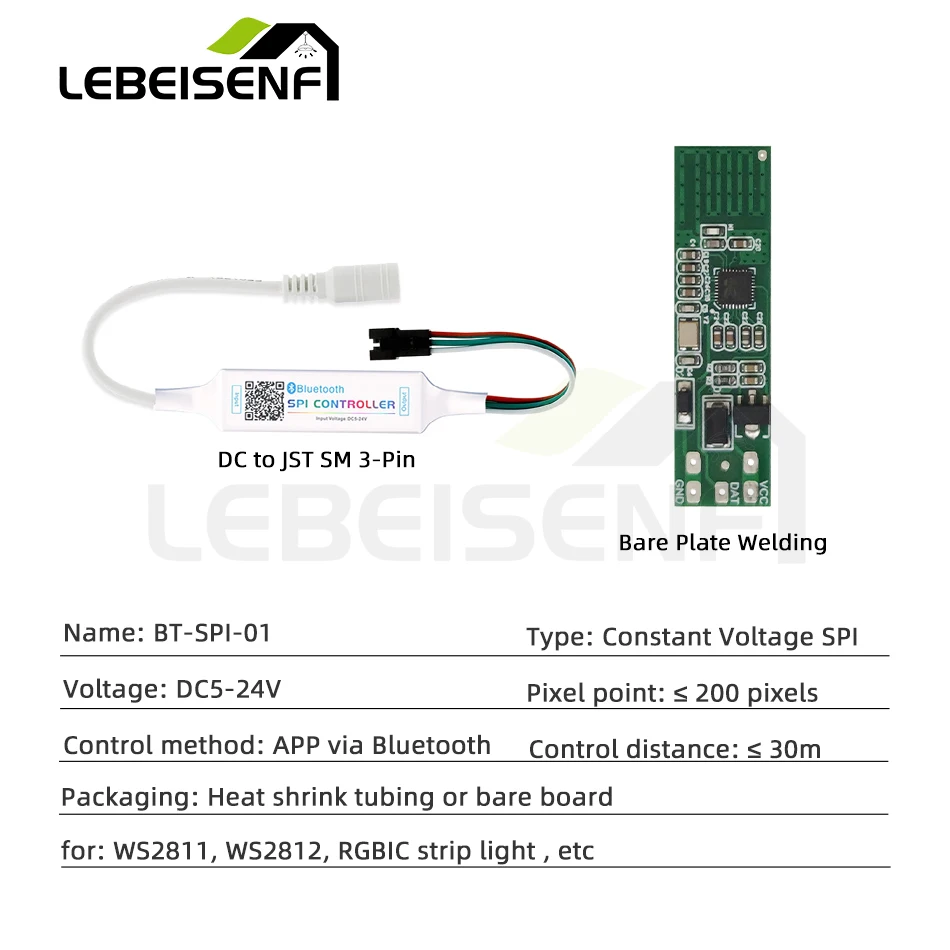 Bluetooth Mini LED SPI Controller DC 5-24V 200 Pixel Signal Dimmer Smart APP Control for RGB IC WS2811 WS2812B LED Strip Lights