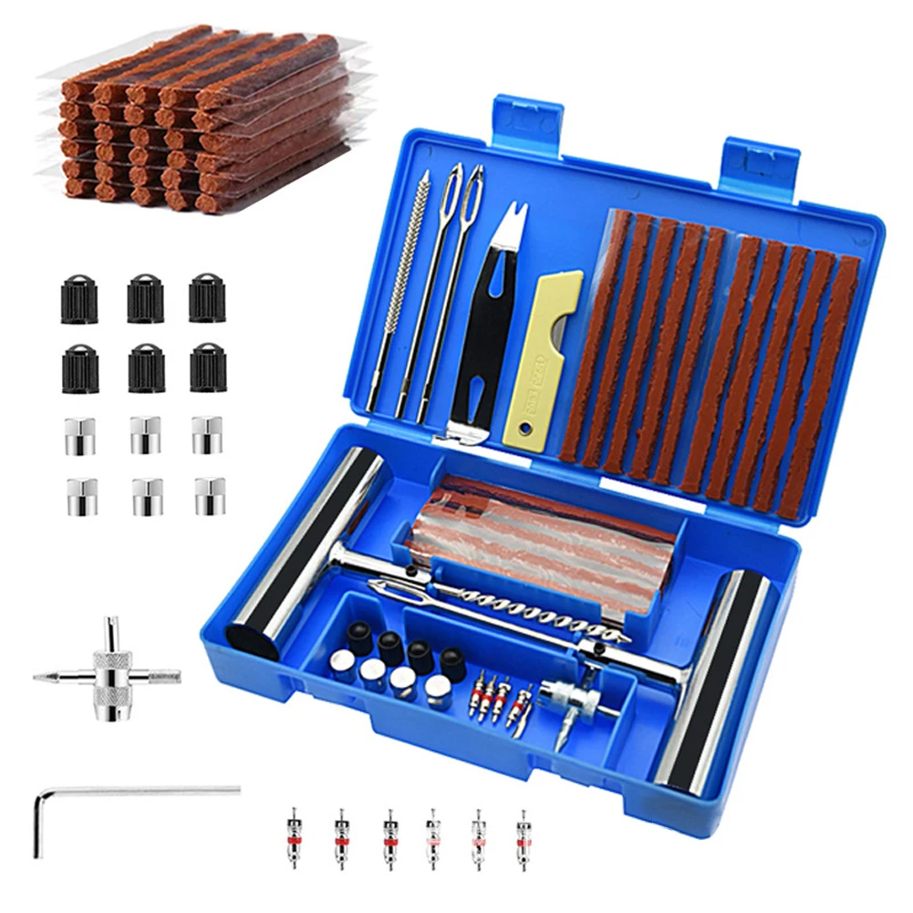 7-57Pcs Car Auto Tire Repair Puncture Repair Tools Set Emergency Heavy Duty Tubeless Tire Repair Rivet for Van Motorcycle Bike