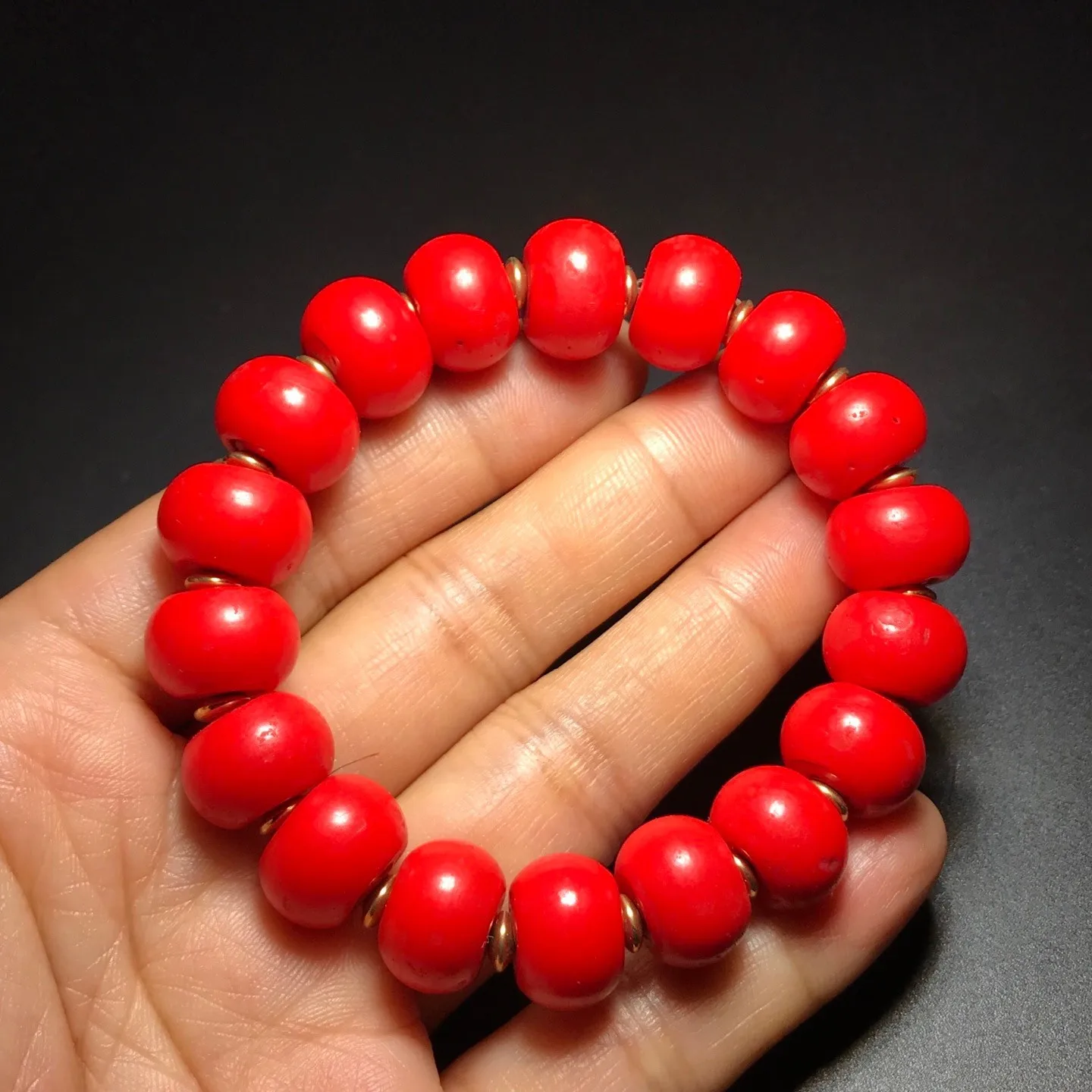 Tibetan Red Old Colored Glaze Dzi Bead Bracelet J0505