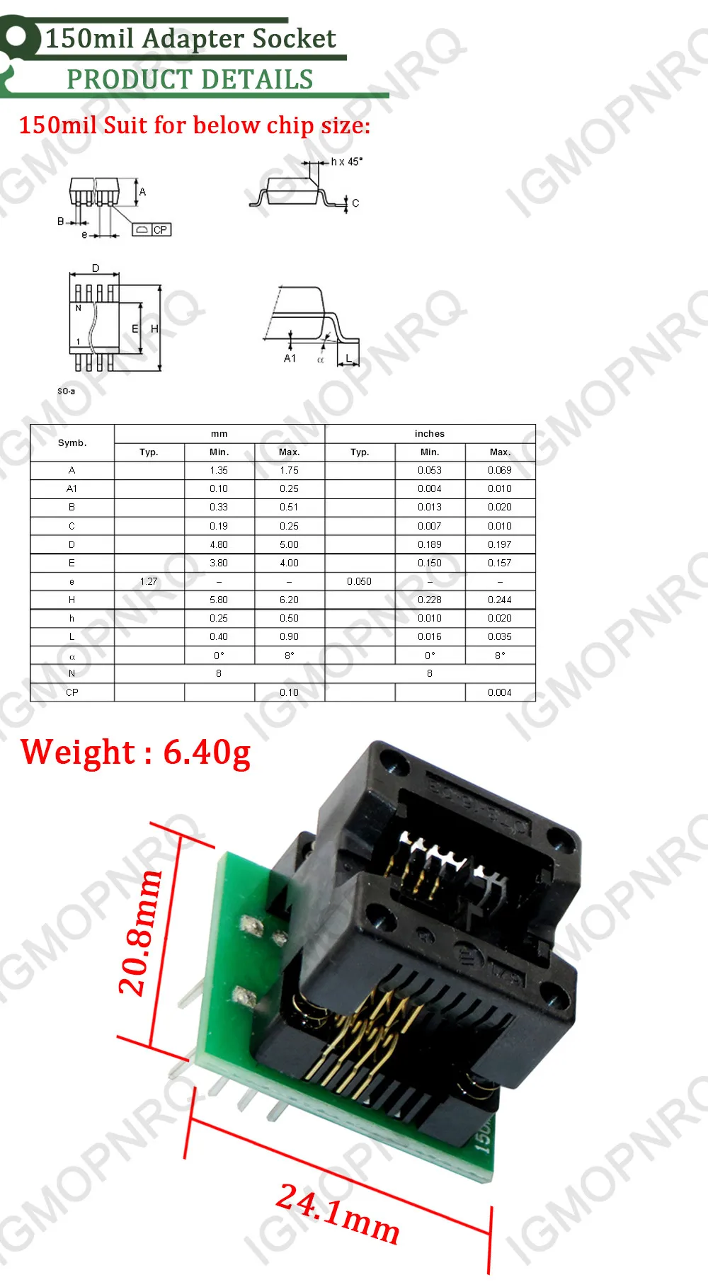 1 Stück SOIC8 SOP8 auf DIP8 EZ Programmierer Adapter Sockel Konverter Modul 150mil – Detail 1