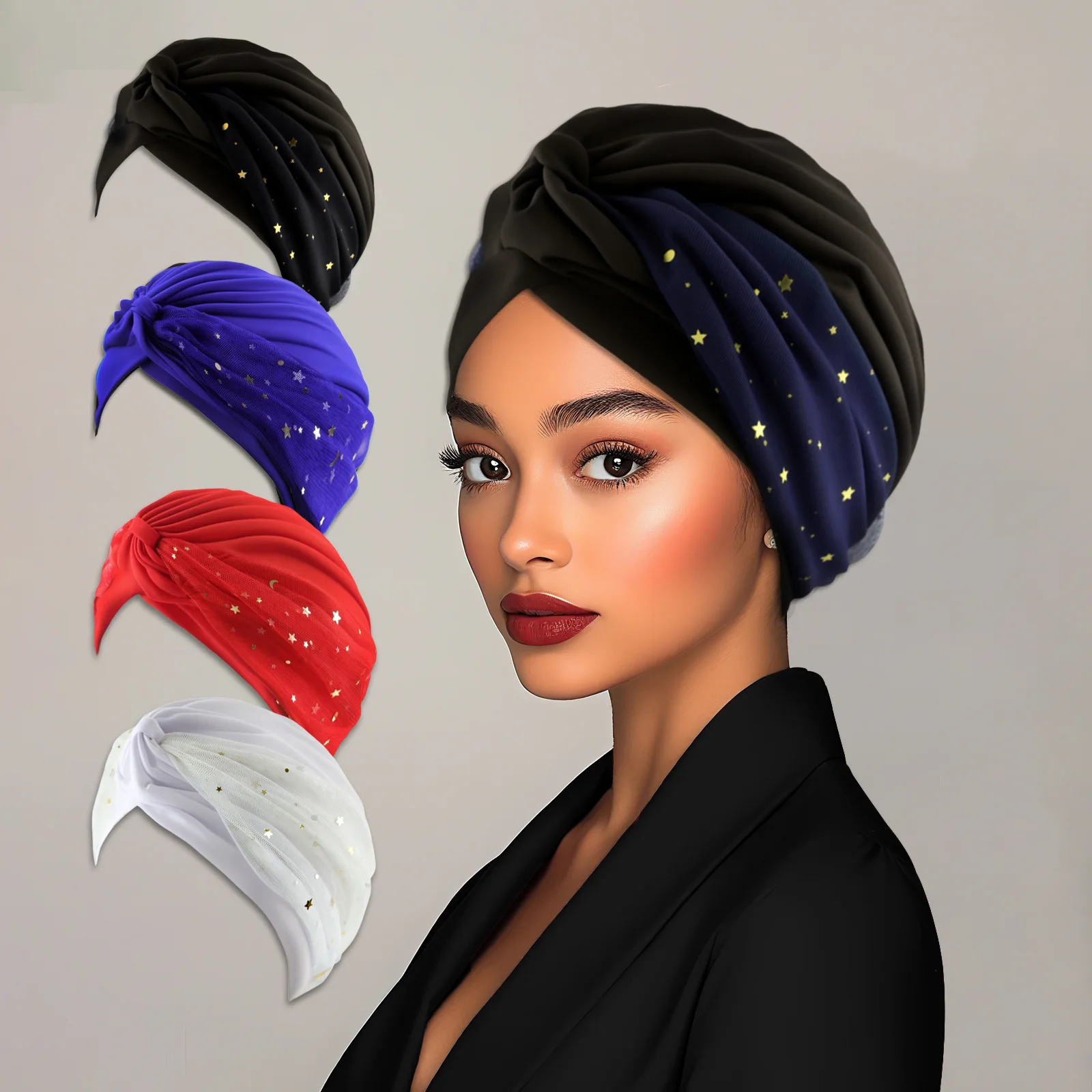 

Индийский тюрбан для женщин, химиотерапия, мусульманский хиджаб, платок, шляпа, однотонный марлевый капот со звездой и луной, шапочка от выпадения волос, шарф на голову