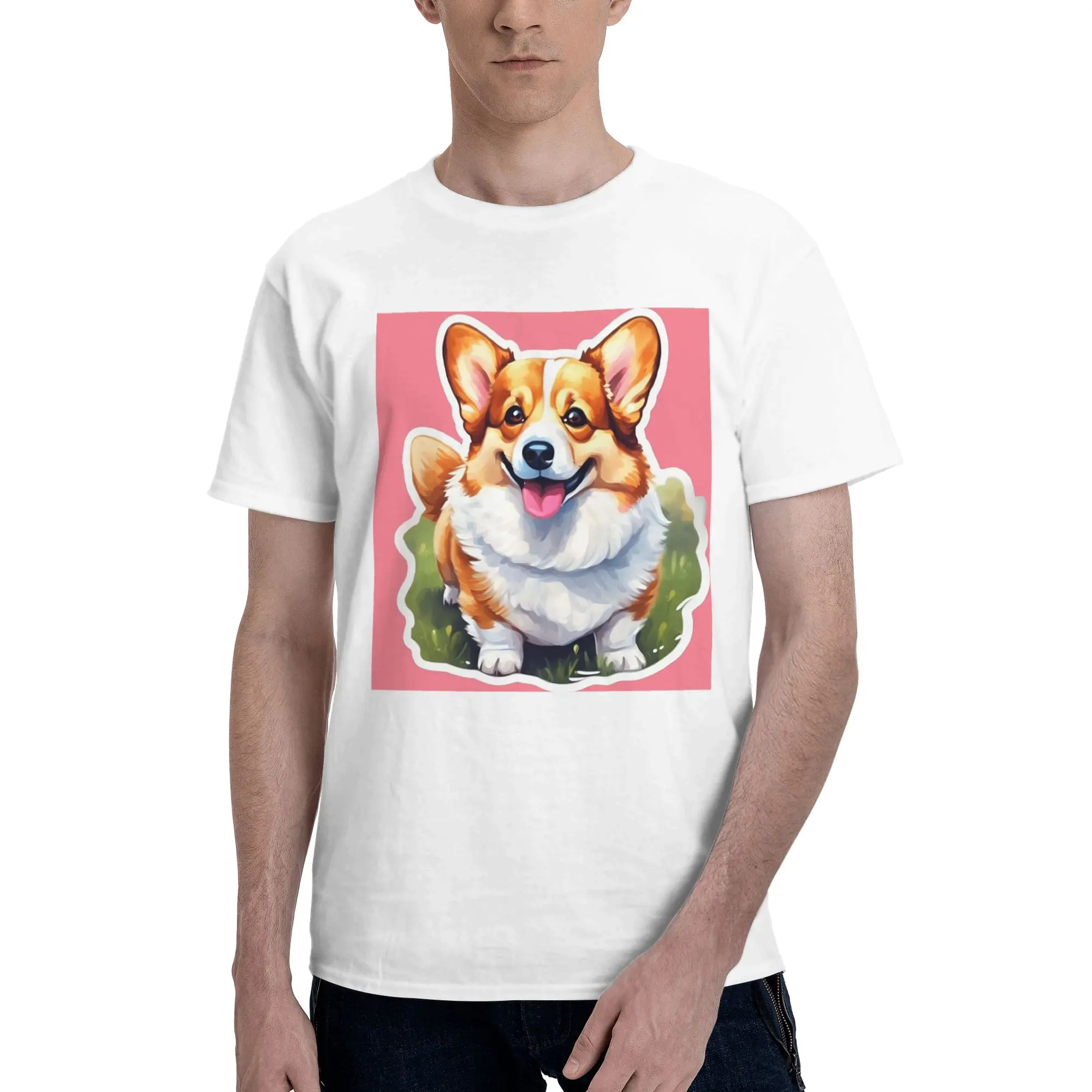 

Corgi Watercolor 100% Cotton T-Shirt Men's Classic T Shirts Men O-Neck Short Sleeve S-6XL