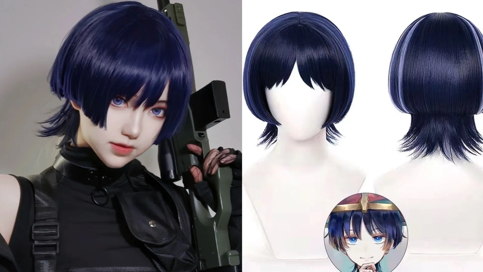 Genshin Impact Scaramouche Wanderer Cosplay Wig Pre-Styled Dark Blue Synthetic Hair Heat Resistant for Halloween Cosplay view 6