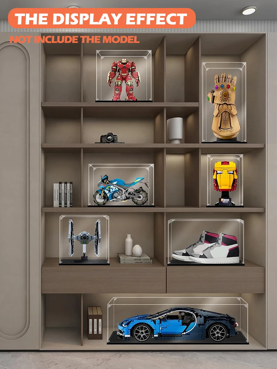 Acryl displaykast met zwarte voet, ideaal voor Lego bouwstenen auto's, action figures en verzamelobjecten - afbeelding 2