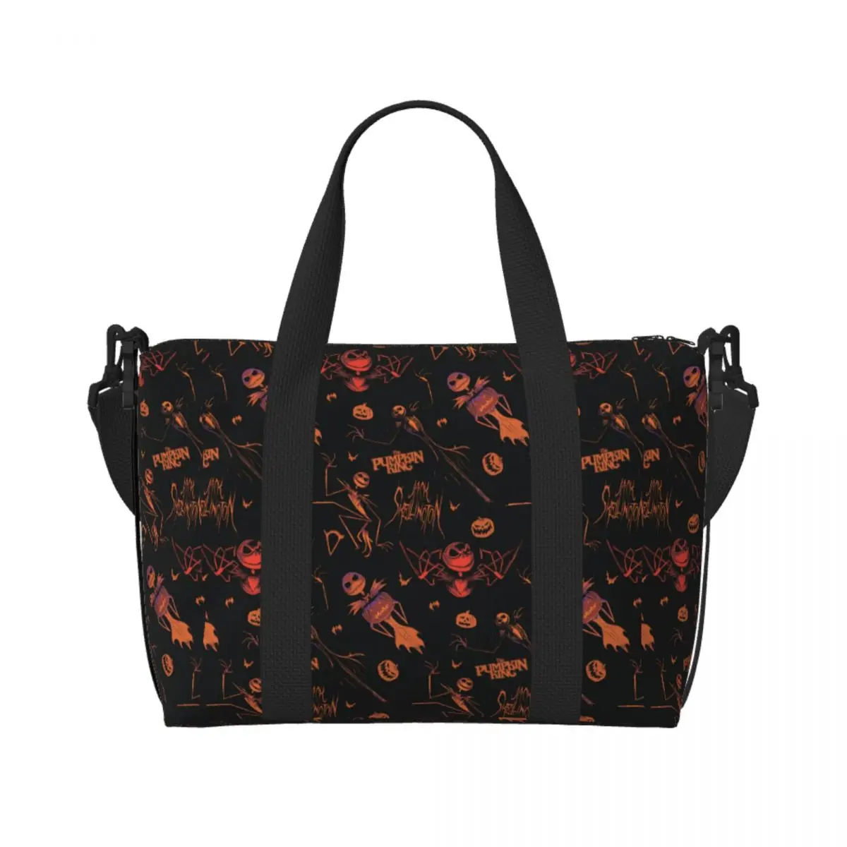 

Custom Halloween Horror Vintage Skull Jack Sally In Love Pattern Grocery Shopping Tote Bag Big Capacity Beach Gym Travel Bags