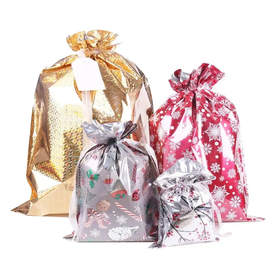 

Christmas Gift Bags,40Pcs Santa Wrapping Bag in 4 Sizes and 4 Designs with Inserted Drawstring Ribbons and Tags for Wrapping Hol
