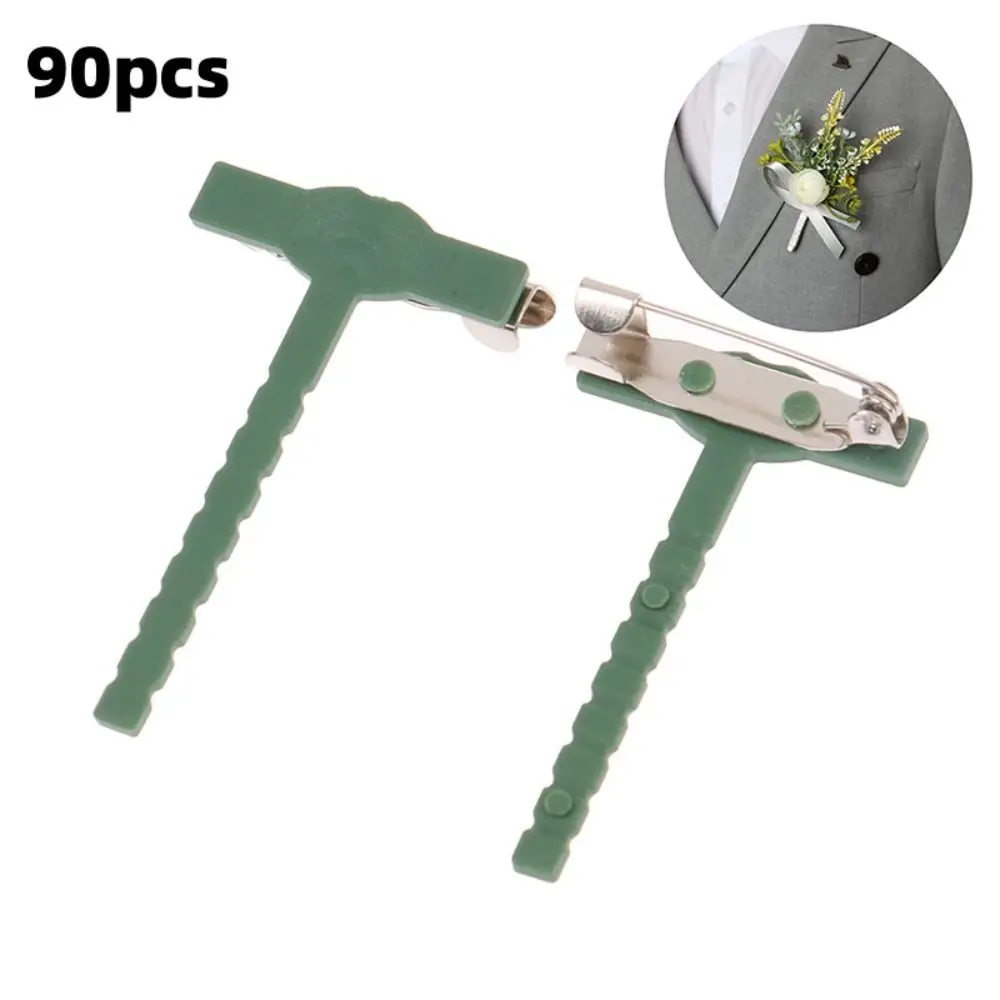90PCS DIY Accessories Wedding Party Corsage Clips T-Shaped DIY Fake Flower Brooch Plastic Fixed Clips Wedding