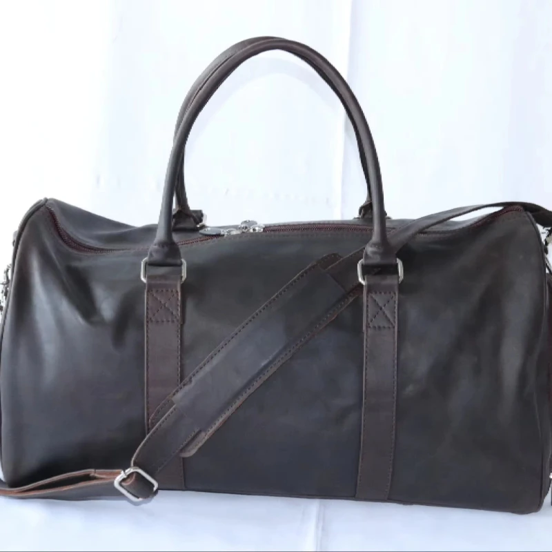 

Leather Waterproof Zipper Closed Durable Portable Luxury Casual Luggage Bag Handmade Luggage Fitness Bag